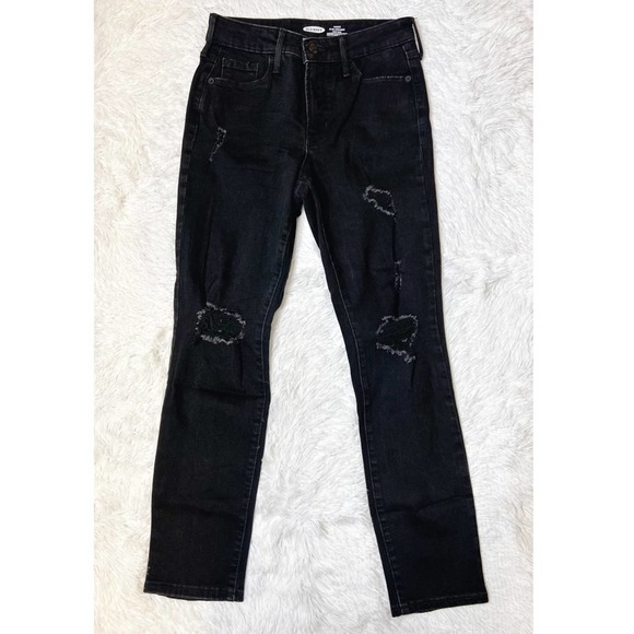 NWOT Old Navy High-Waisted Power Slim Straight Ripped Distressed Black Jeans 0P - Picture 4 of 12